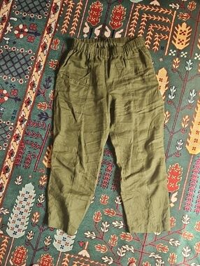 Quince Olive Green European Linen  Pants with Elastic Waist